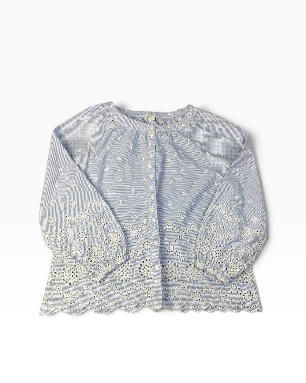 Sundance Women’s Large Striped Eyelet Embroidered Scalloped Hem Button Blouse